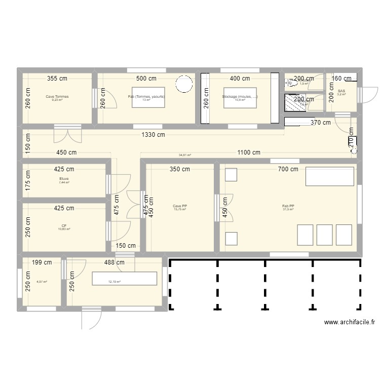 Plan fromagerie. Plan de 13 pièces et 157 m2