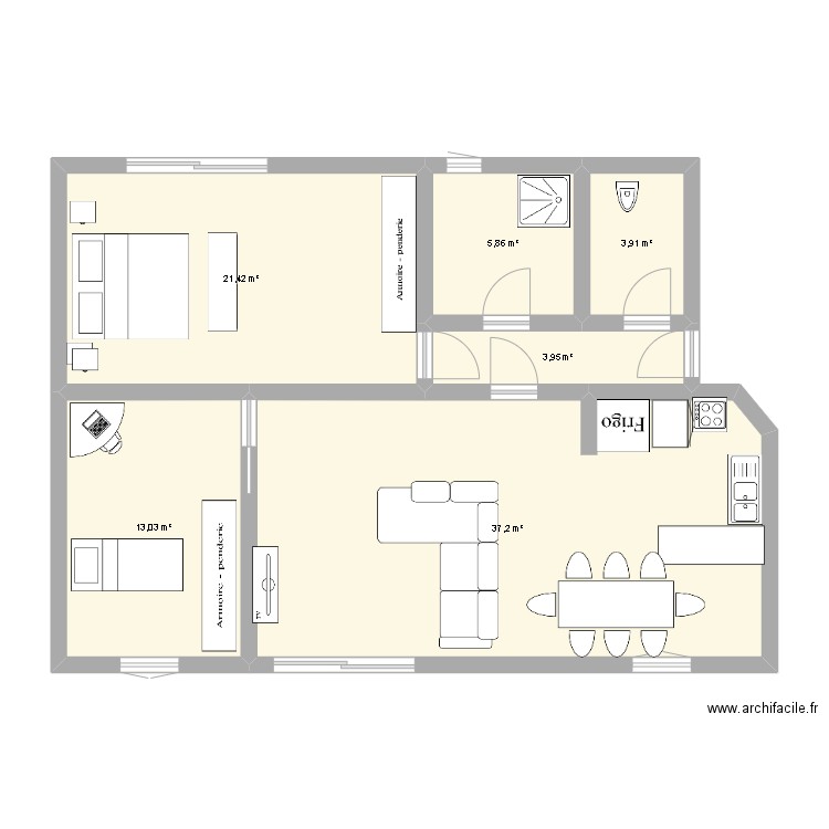 2 etage ridder. Plan de 6 pièces et 85 m2