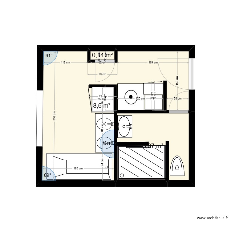 FRANCOIS LAVIGNE SDB 1. Plan de 3 pièces et 12 m2