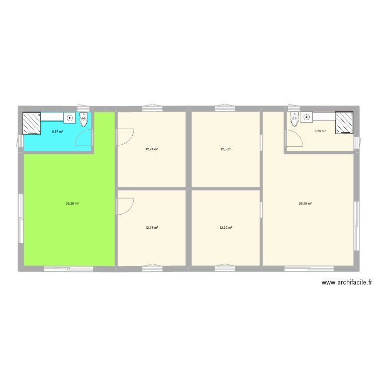 RDC . Plan de 8 pièces et 115 m2