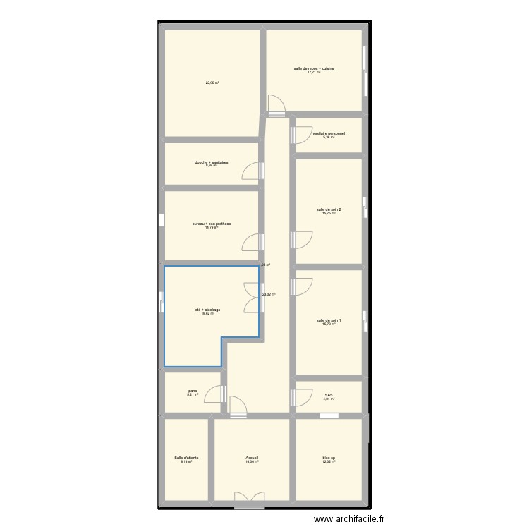 cabinet dentaire. Plan de 15 pièces et 412 m2