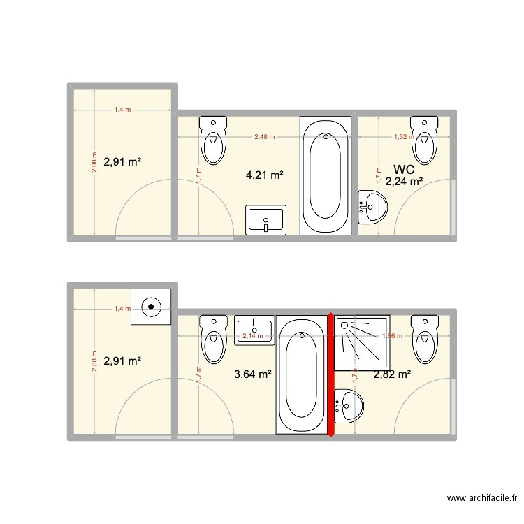 SDB - 2024. Plan de 6 pièces et 19 m2