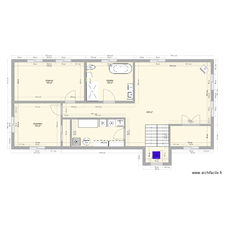 sous sol maison. Plan de 4 pièces et 100 m2