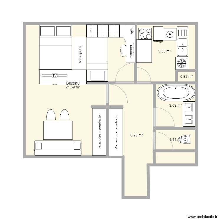 reunion. Plan de 6 pièces et 40 m2