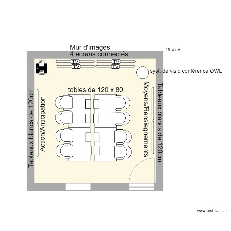 salle de crise_réunion. Plan de 1 pièce et 19 m2