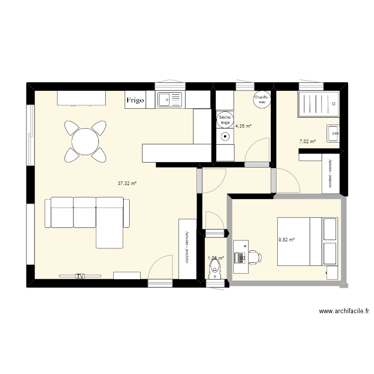 Plan 1. Plan de 5 pièces et 60 m2