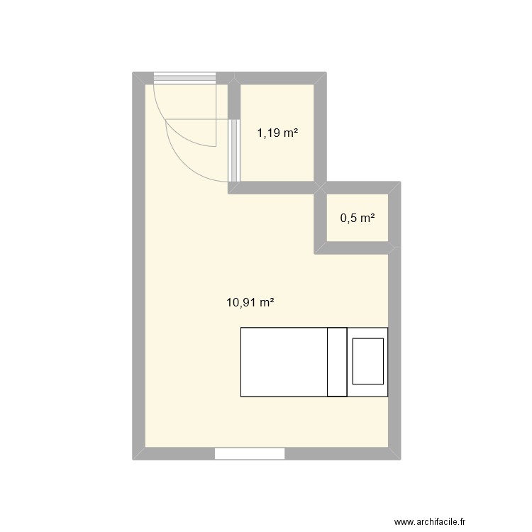 Chambre Mamie. Plan de 3 pièces et 13 m2