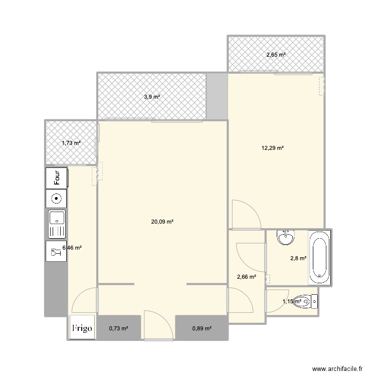 appartement Théo et Anna. Plan de 11 pièces et 55 m2