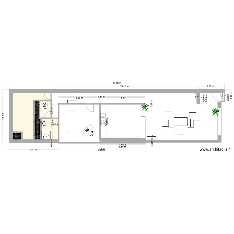 Sonia . Plan de 5 pièces et 15 m2