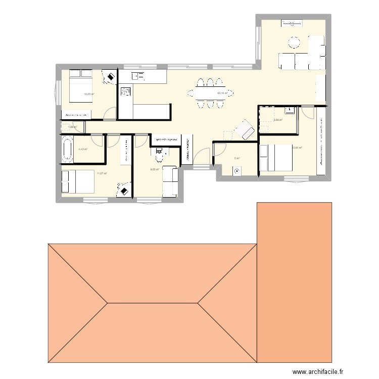 maison 120. Plan de 9 pièces et 117 m2