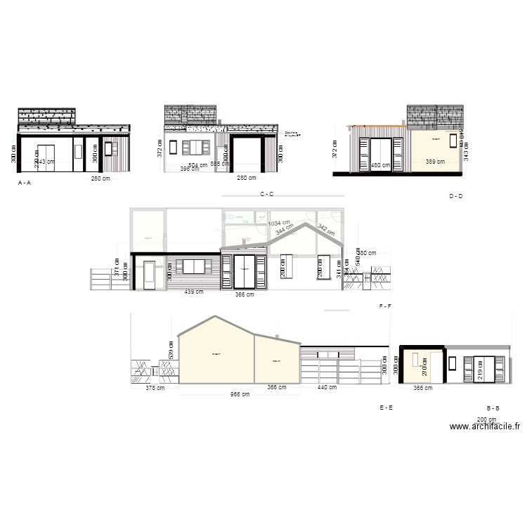 DECLARATION PREALABLE Projet  façades et coupes. Plan de 12 pièces et 129 m2