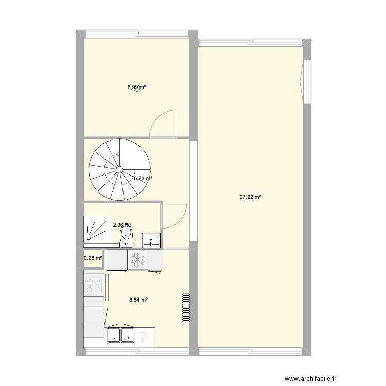 Plan cuisine. Plan de 6 pièces et 55 m2