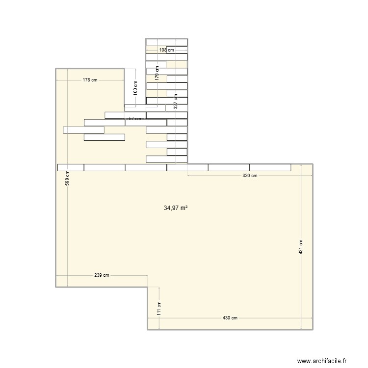 salle. Plan de 1 pièce et 35 m2