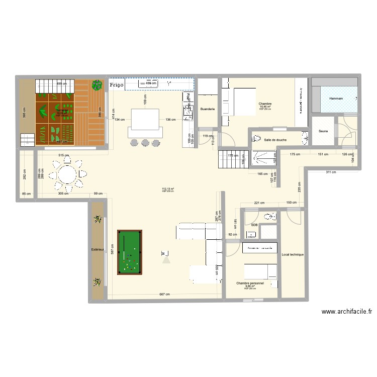 Sous-sol 2. Plan de 13 pièces et 190 m2