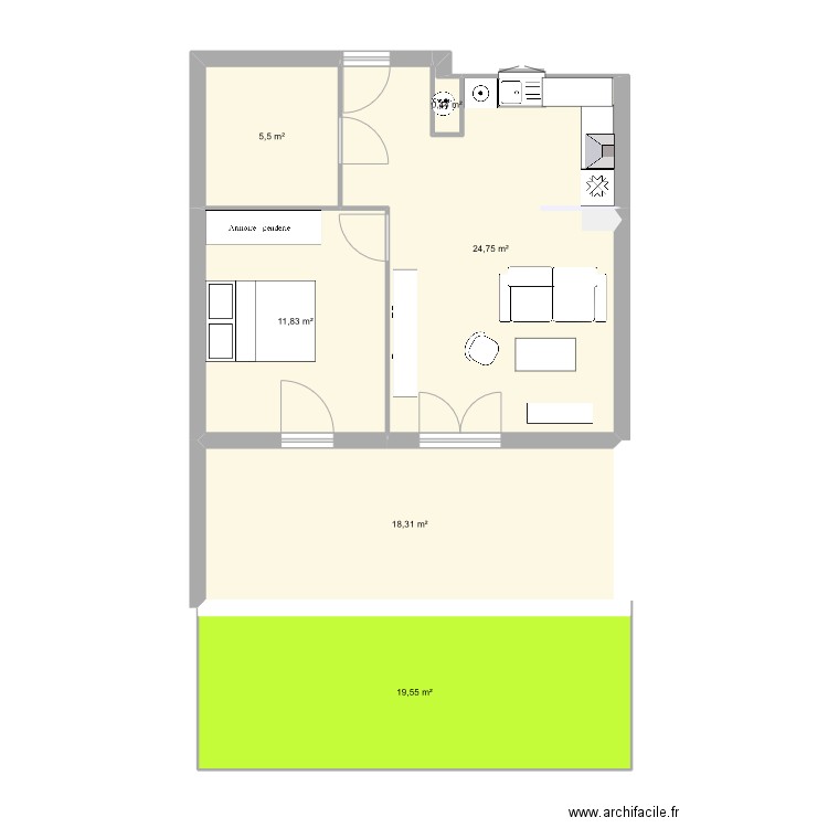 mamie. Plan de 6 pièces et 80 m2