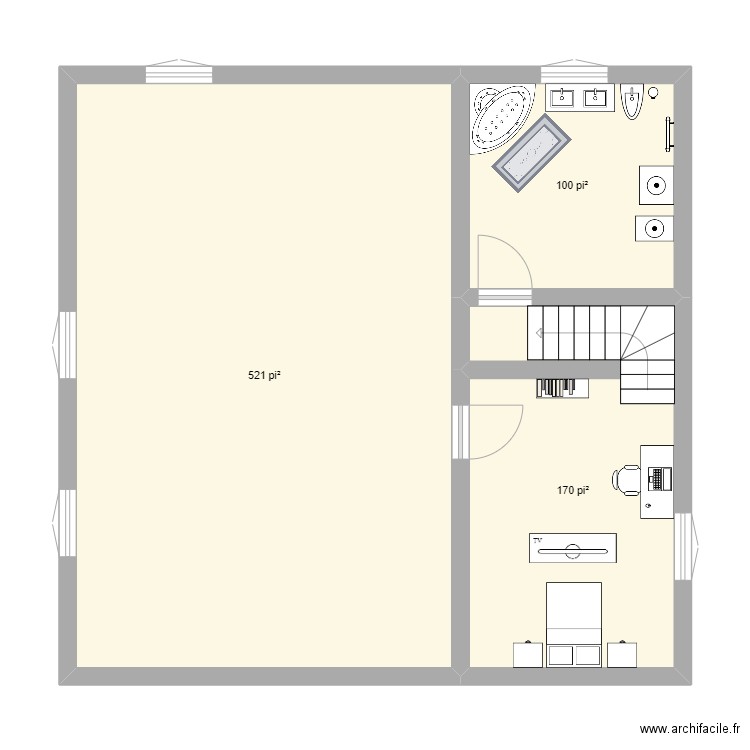 Miguel Morin. Plan de 3 pièces et 74 m2