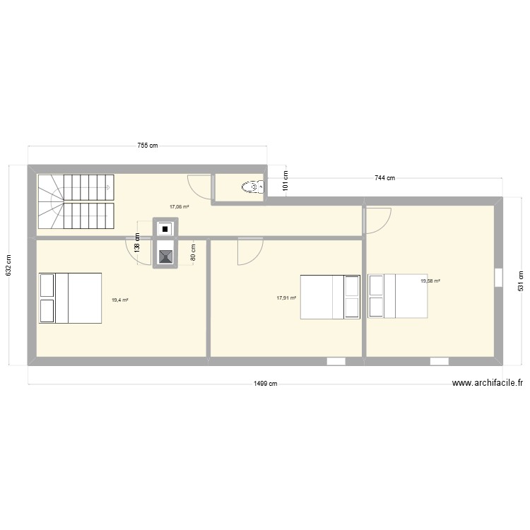 st barth etage 2. Plan de 4 pièces et 74 m2