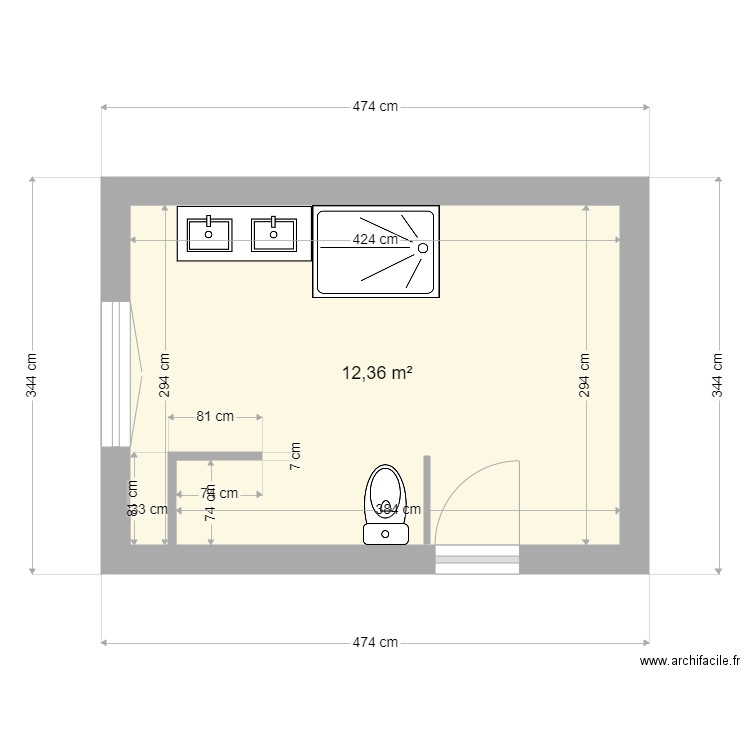 salle de bain rouillon. Plan de 1 pièce et 12 m2