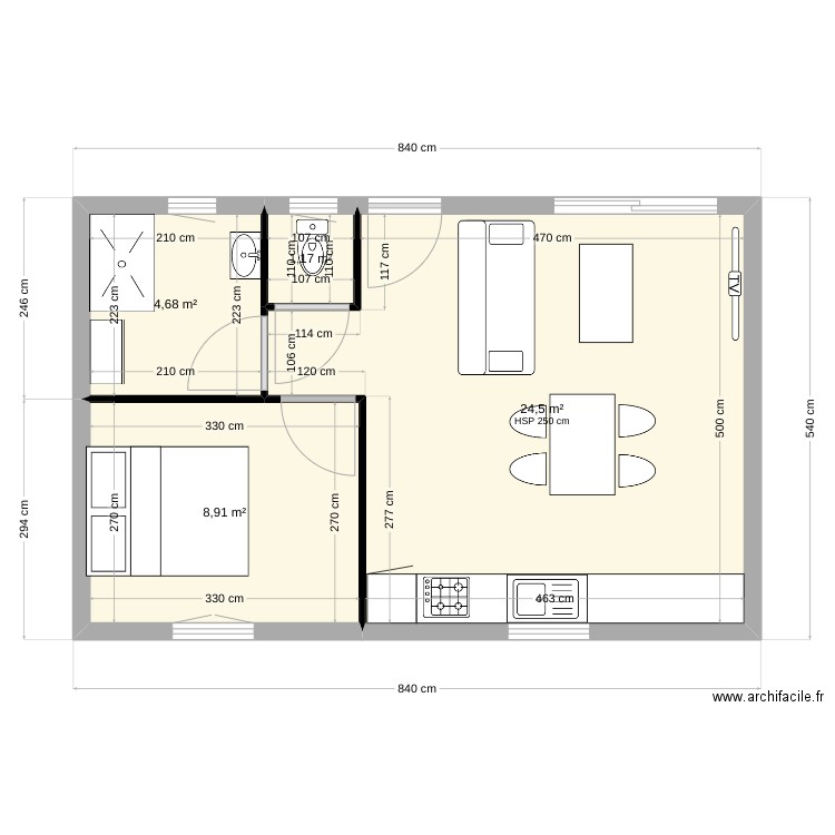 maison. Plan de 4 pièces et 39 m2