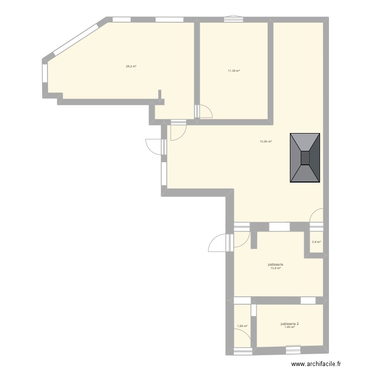 patisserie. Plan de 7 pièces et 117 m2