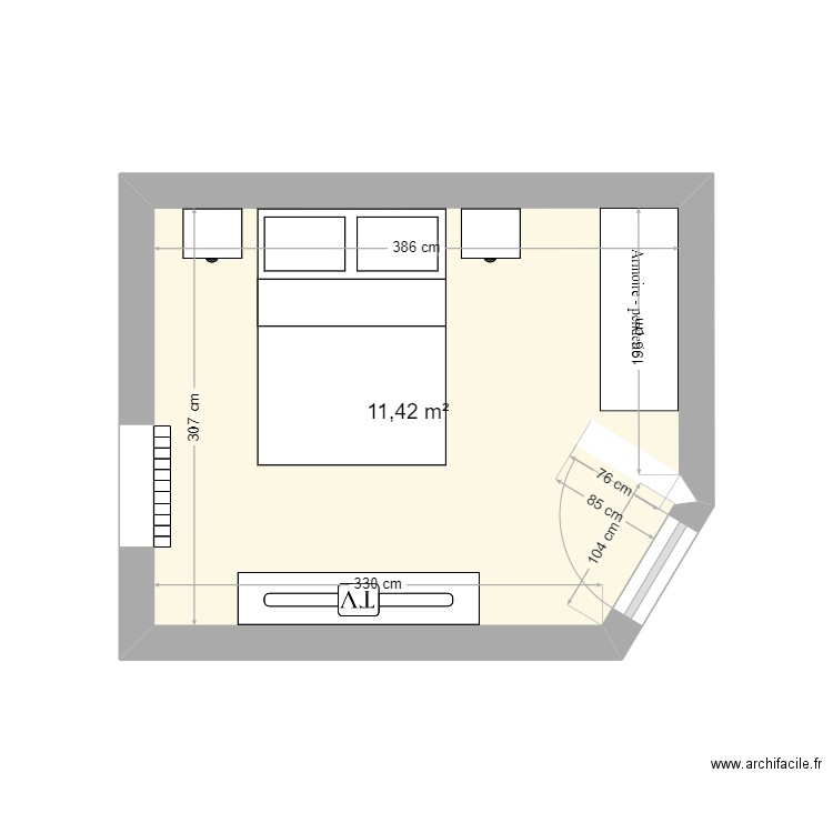 Chambre Manon. Plan de 1 pièce et 11 m2