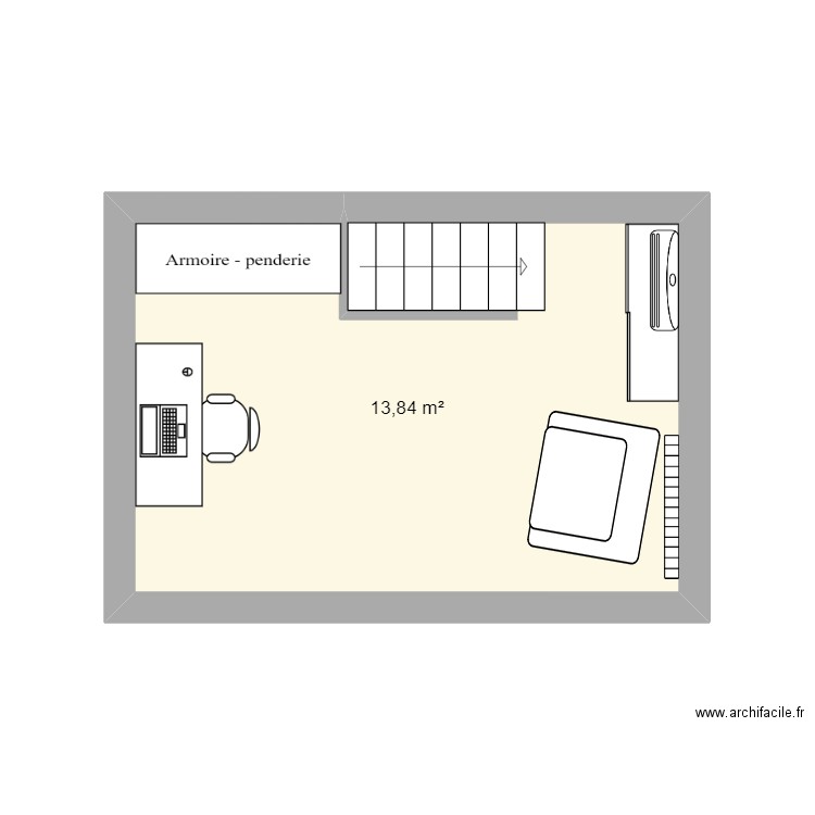 courbon etage. Plan de 1 pièce et 14 m2