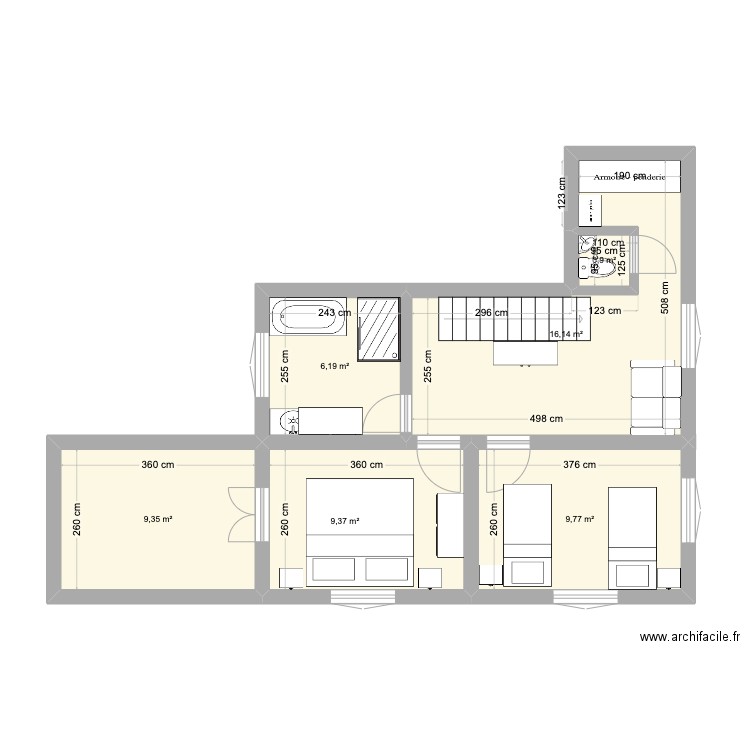 Plan 1er. Plan de 6 pièces et 52 m2