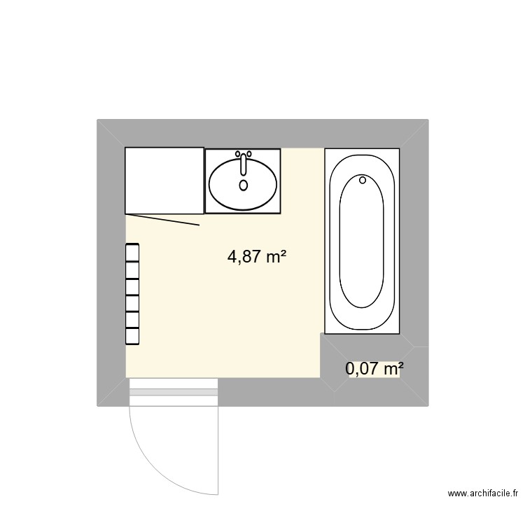 SDB actuelle DJERRAB . Plan de 2 pièces et 5 m2