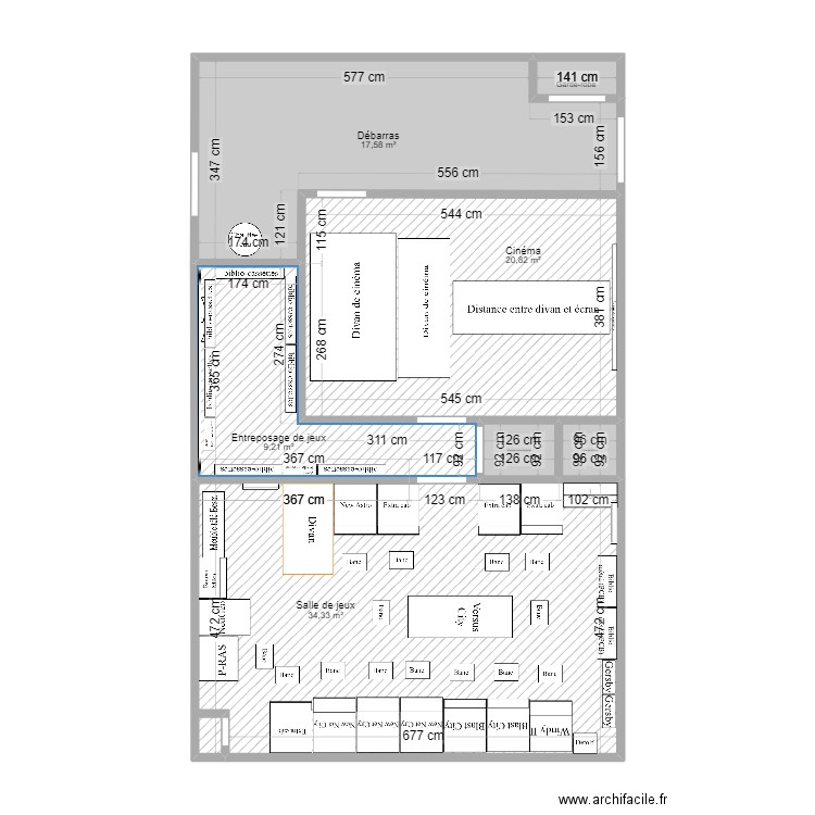 Sous-sol-meublé-v3. Plan de 7 pièces et 85 m2