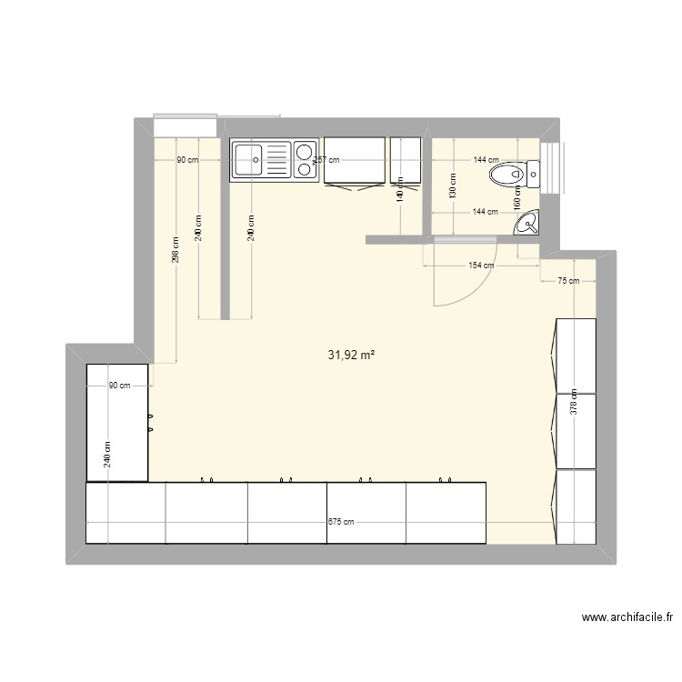 MARDYCK_V0. Plan de 1 pièce et 32 m2