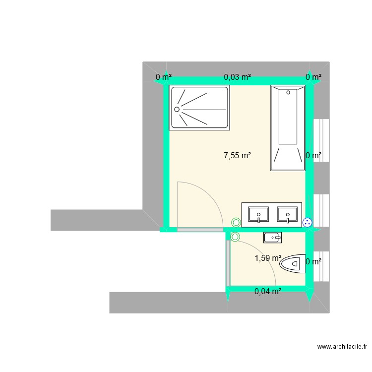 salle de bain WC. Plan de 8 pièces et 9 m2