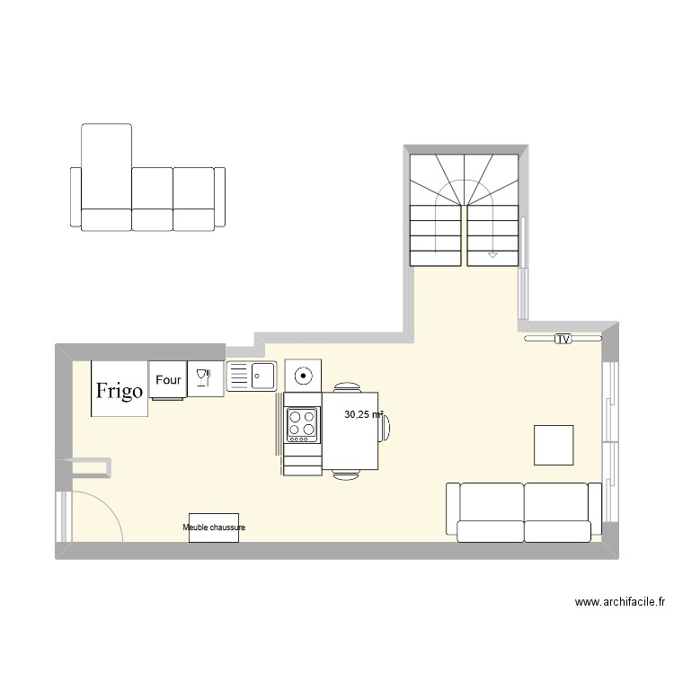 B0001. Plan de 1 pièce et 30 m2