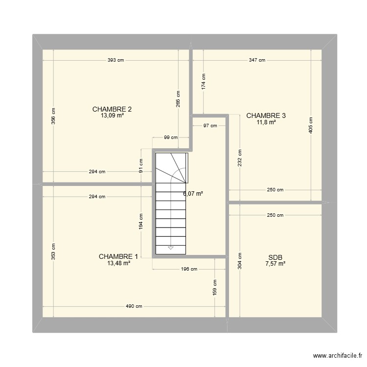 Plan étage Rousies. Plan de 5 pièces et 52 m2