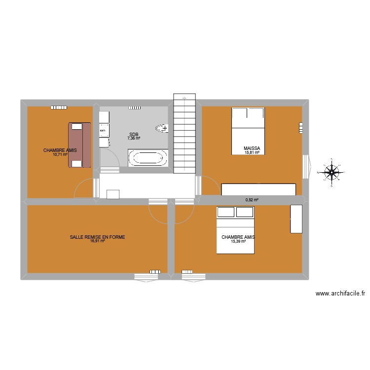 bléville etage2025. Plan de 6 pièces et 67 m2