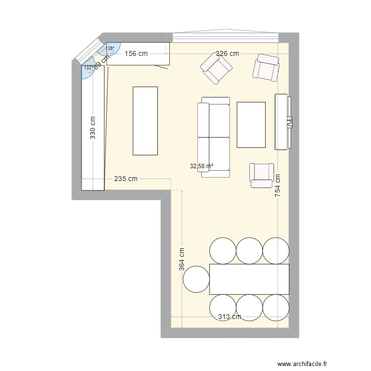 appart. Plan de 1 pièce et 33 m2