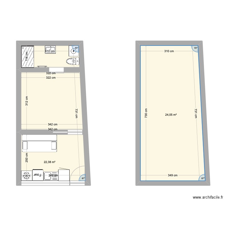 DENFERT COGNAC. Plan de 2 pièces et 46 m2