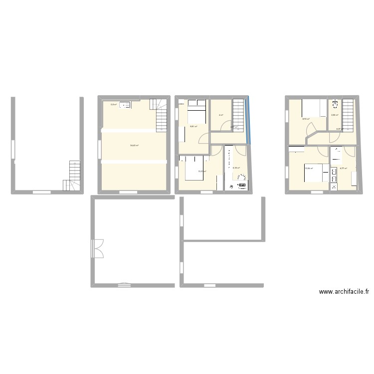 Prise de côtes. Plan de 13 pièces et 105 m2