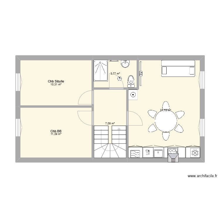 Appartement aimée Beauvoisine. Plan de 5 pièces et 54 m2