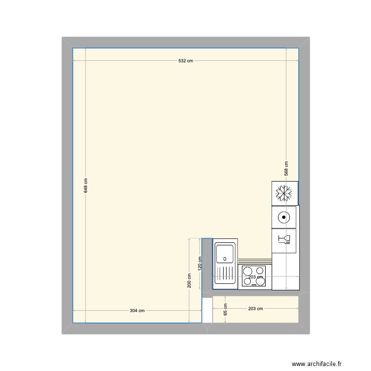 cuisine 1. Plan de 2 pièces et 34 m2