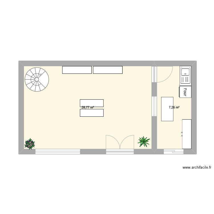 Magasin kln. Plan de 2 pièces et 34 m2