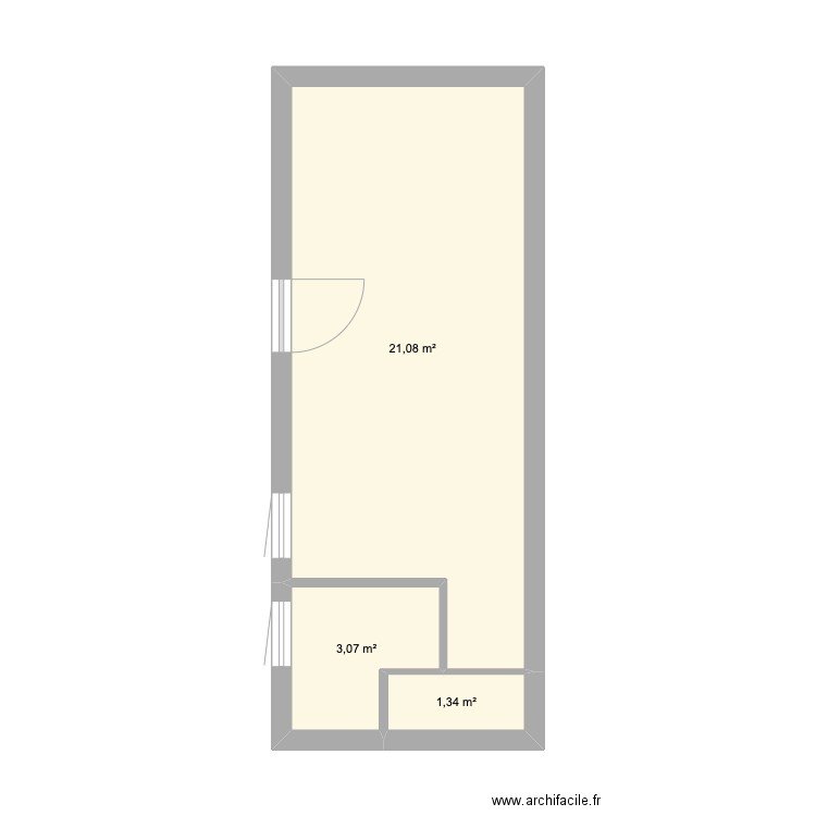 Studio. Plan de 3 pièces et 25 m2