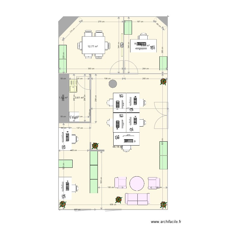 bureaux jaures 2. Plan de 5 pièces et 75 m2