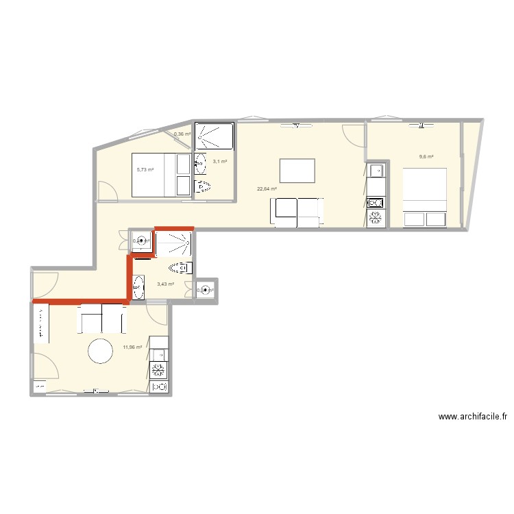 CALIFORNIE 1 STUDIO ET 3 PIECES DEFINITIF. Plan de 9 pièces et 58 m2