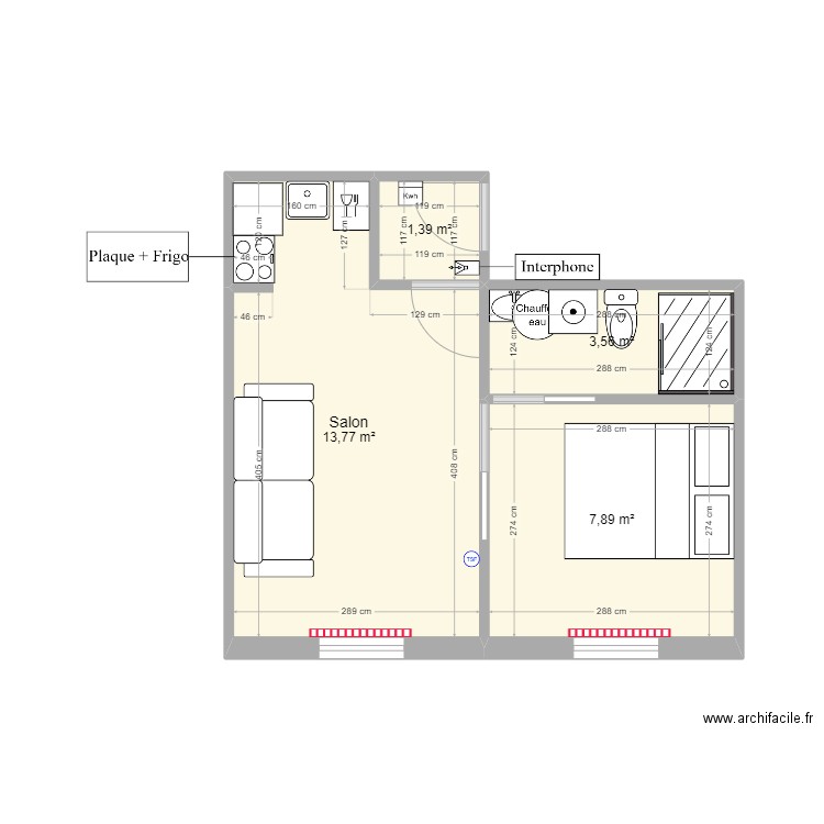 3 Square Vallois Après Renov. Plan de 4 pièces et 27 m2