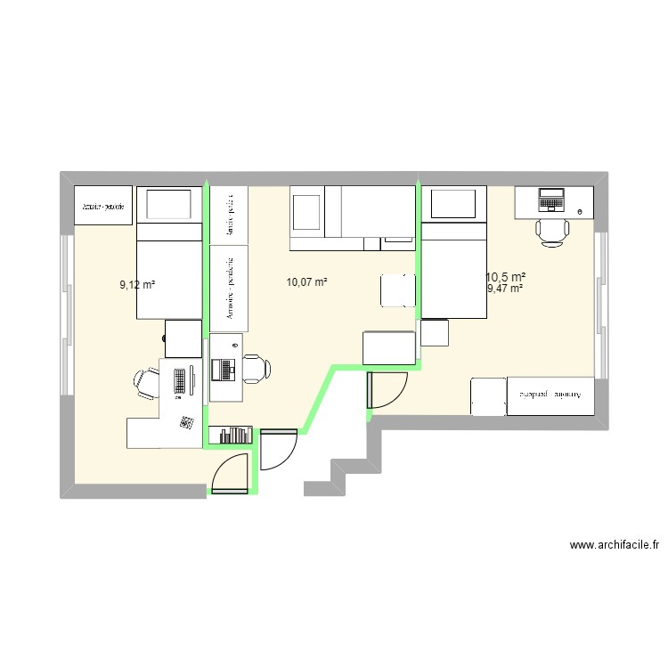 Plan Aménager. Plan de 3 pièces et 29 m2