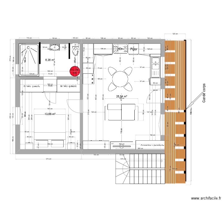 13-02-2025 - Appartements 8 x 6 gauche Meublé avec cotations. Plan de 3 pièces et 47 m2