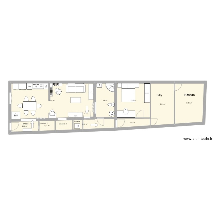 MAISON. Plan de 9 pièces et 84 m2