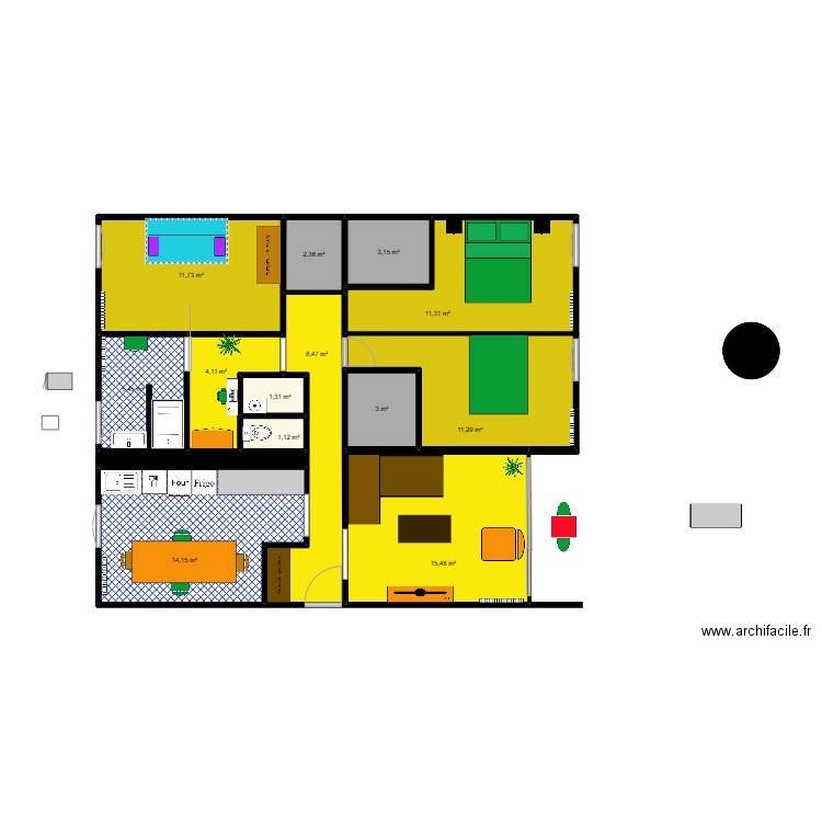 APPARTEMENT BIS. Plan de 14 pièces et 94 m2