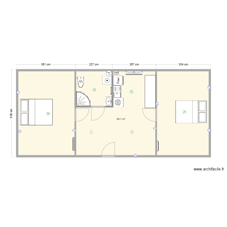 GITE. Plan de 4 pièces et 59 m2