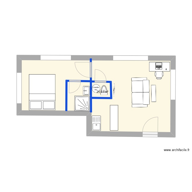 Plan lot 1. Plan de 1 pièce et 26 m2